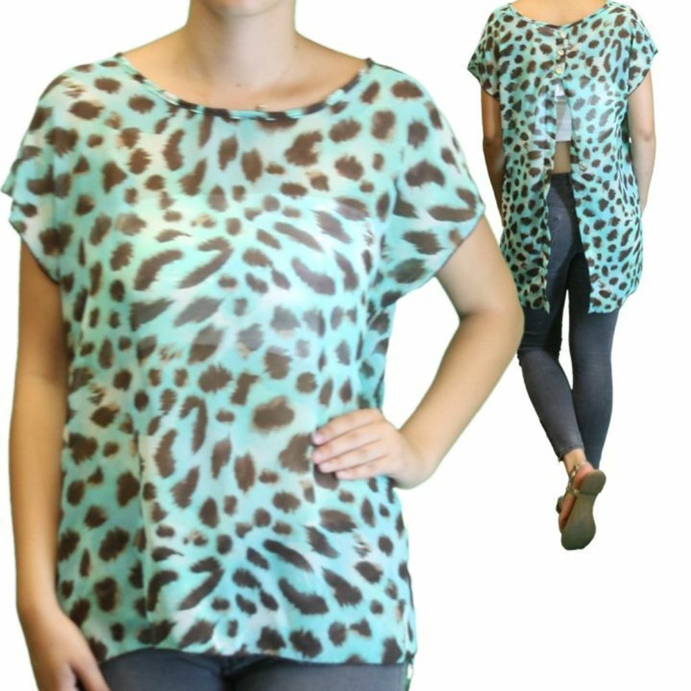 NWOT SEXY Open Back Cheetah Blouse Junior Plus 2X